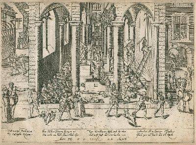 Bildersturm durch Calvinisten<br />Kupferstich von Franz Hogenberg 1566