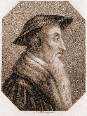 Johann Calvin<br />Punktierter Kupferstich von Johann Conrad Felsing