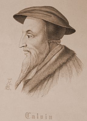 Calvin<br />Kupferstich angeblich nach Hans Holbein von  F. Müller, um 1840