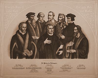 Die Helden der Reformation<br />Lithographie Mitte des 19. Jh.