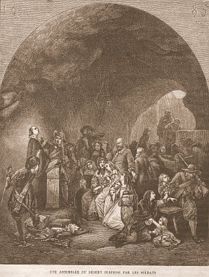 Une Assemblée du Désert surprise par les Soldats<br />Graphik nach einem Gemälde von Karl Girardet, Paris 1845