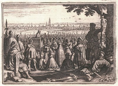 Heckenpredigt der Reformierten<br />Radierung - datiert 1566<br /> nach Merian Theatrum Europäum