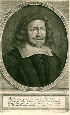 Drelincourt, Charles<br>1595-1669<br>Theologe, Vfr. eines Katechismus, Kupferstich von M.B