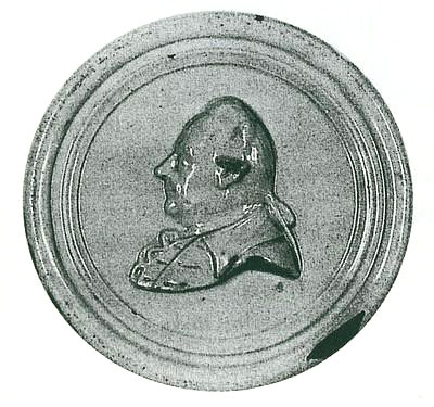 Guichard, Johann Philipp<br>1726-1798<br>begründete in Magdeburg eine Fayencefabrik, Porzellanmedaille 1786