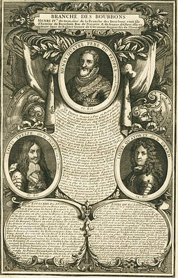 Henri IV., Louis XIII. und Louis XIV.<br>Bourbonenkönige in Frankreich, Kupferstich