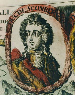 Schomberg, Friedrich Armand von<br>1615-1690<br>kolorierter Kupferstich von Romein de Hooghe, Ausschnitt